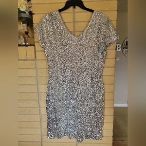 Silver Sequin Fitted Dress